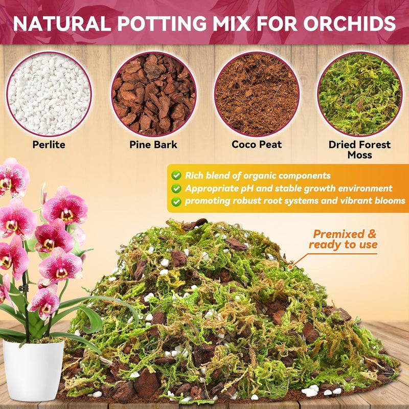 Riare 1QT Orchid Potting Mix for Repotting- Orchid Repotting Kit Include Moss, Pine Bark, Perlite, Coco Peat- Premium Orchid Soil Medium for Indoor Potted Plants Root Ventilation & Expanding - Image 2